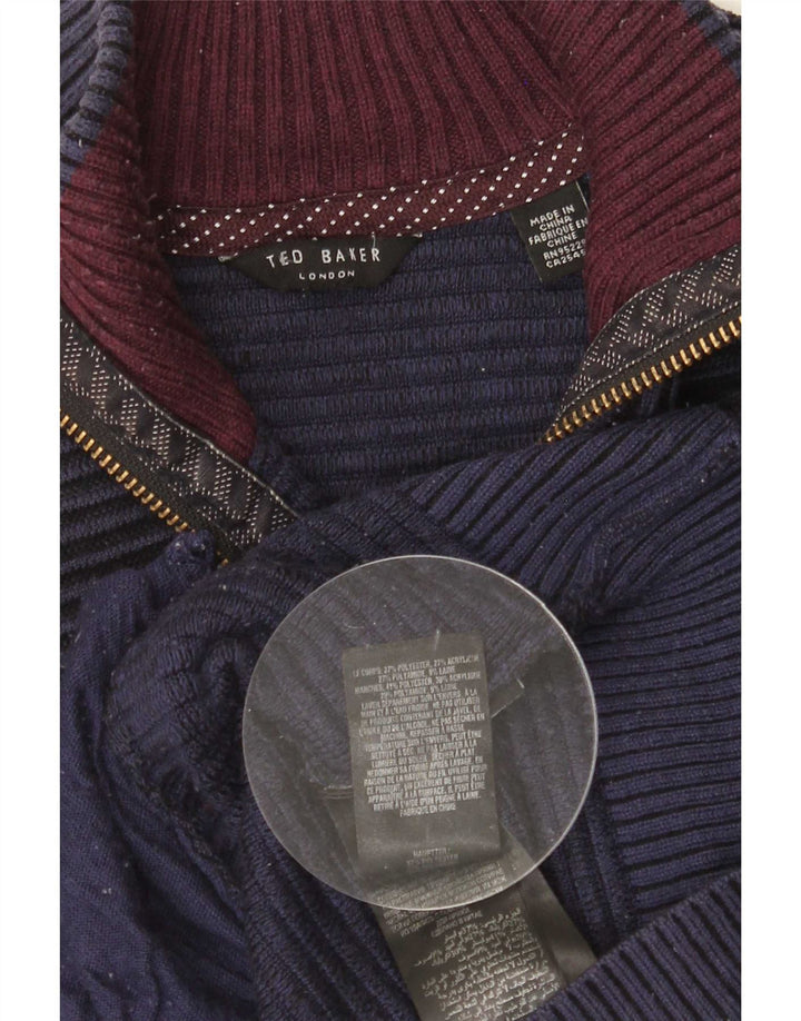 Ted Baker Mens Cardigan Sweater Small Navy Blue Striped Polyester