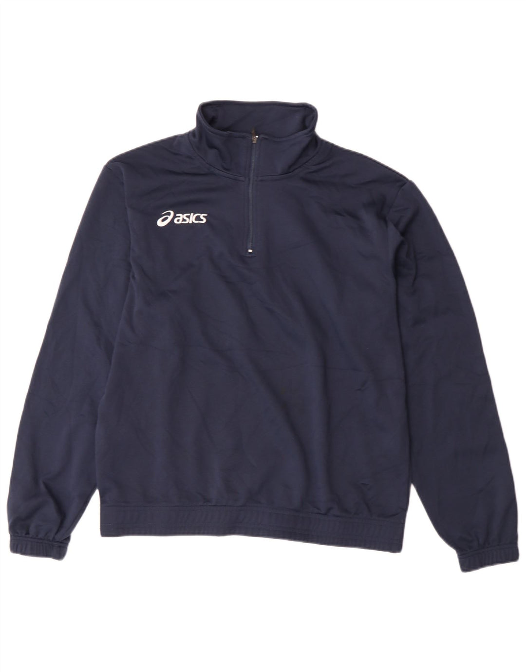 Asics Boys Zip Neck Pullover Tracksuit Top 13-14 Years Navy Blue Polyester
