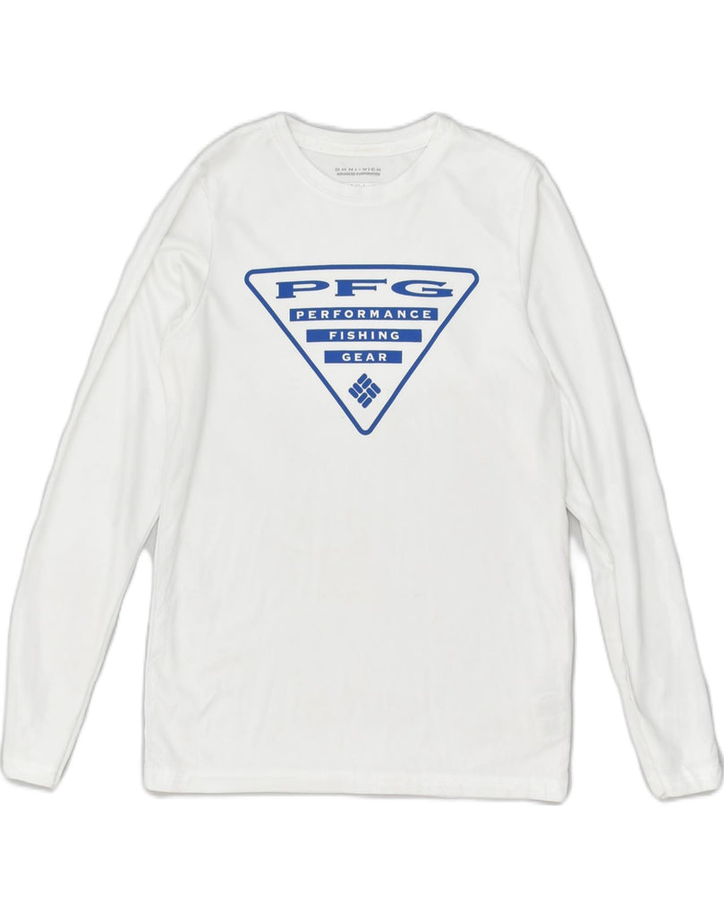 COLUMBIA Boys Omni-Wick Graphic Top Long Sleeve 10-11 Years Medium White | Vintage Columbia | Thrift | Second-Hand Columbia | Used Clothing | Messina Hembry 