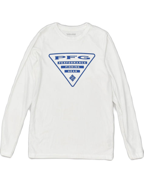 COLUMBIA Boys Omni-Wick Graphic Top Long Sleeve 10-11 Years Medium White, Vintage & Second-Hand Clothing Online