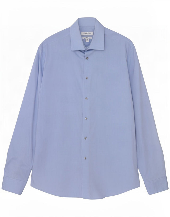 Calvin Klein Mens Regular Fit Shirt Size 15 1/2 Medium Blue Herringbone
