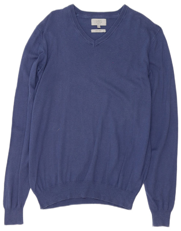 Marks & Spencer Mens Regular Fit V-Neck Jumper Sweater Medium Navy Blue