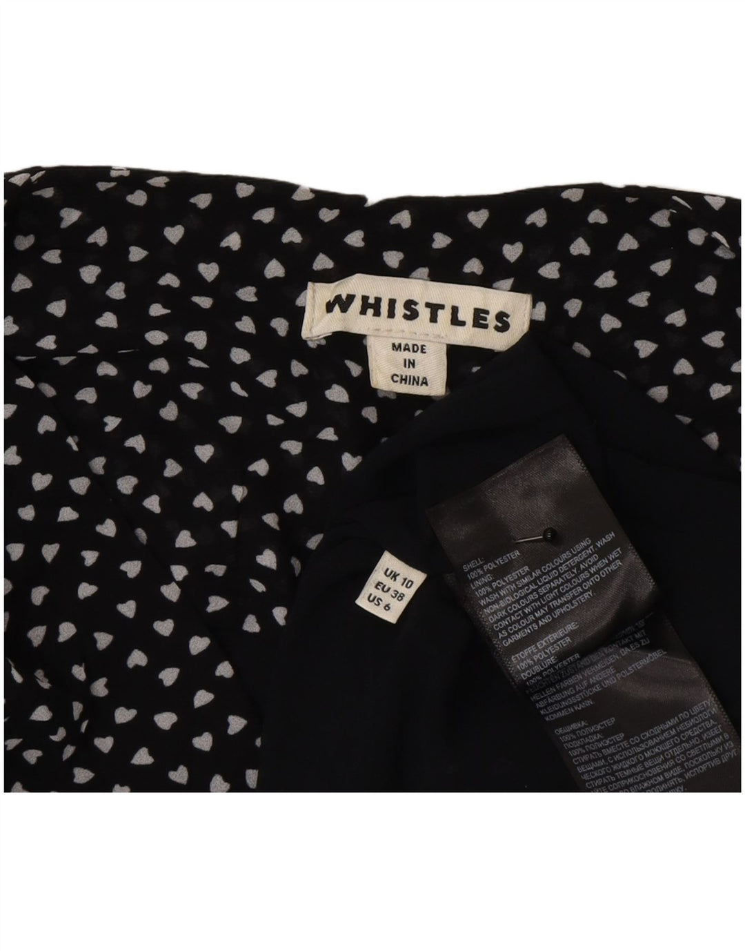 Whistles Womens Shirt Blouse UK 10 Small Black Spotted Polyester Heart