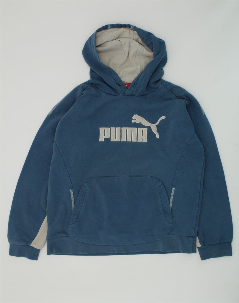 PUMA Boys Graphic Hoodie Jumper 13-14 Years Blue Cotton | Vintage Puma | Thrift | Second-Hand Puma | Used Clothing | Messina Hembry 