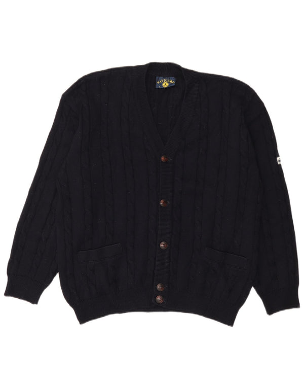 Navigare Mens Cardigan Sweater Large Navy Blue Wool