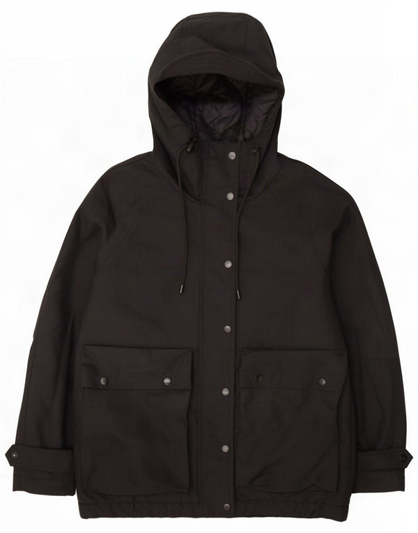 Zara Womens Oversized Hooded Parka Jacket UK 6 XS Black Cotton