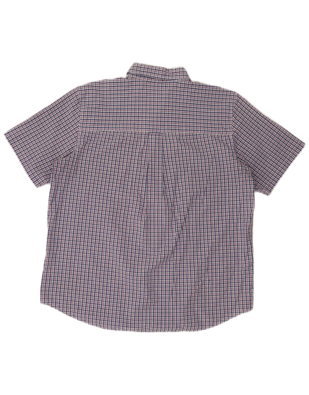 Chaps Mens Easy Care Short Sleeve Shirt XL Navy Blue Check Cotton
