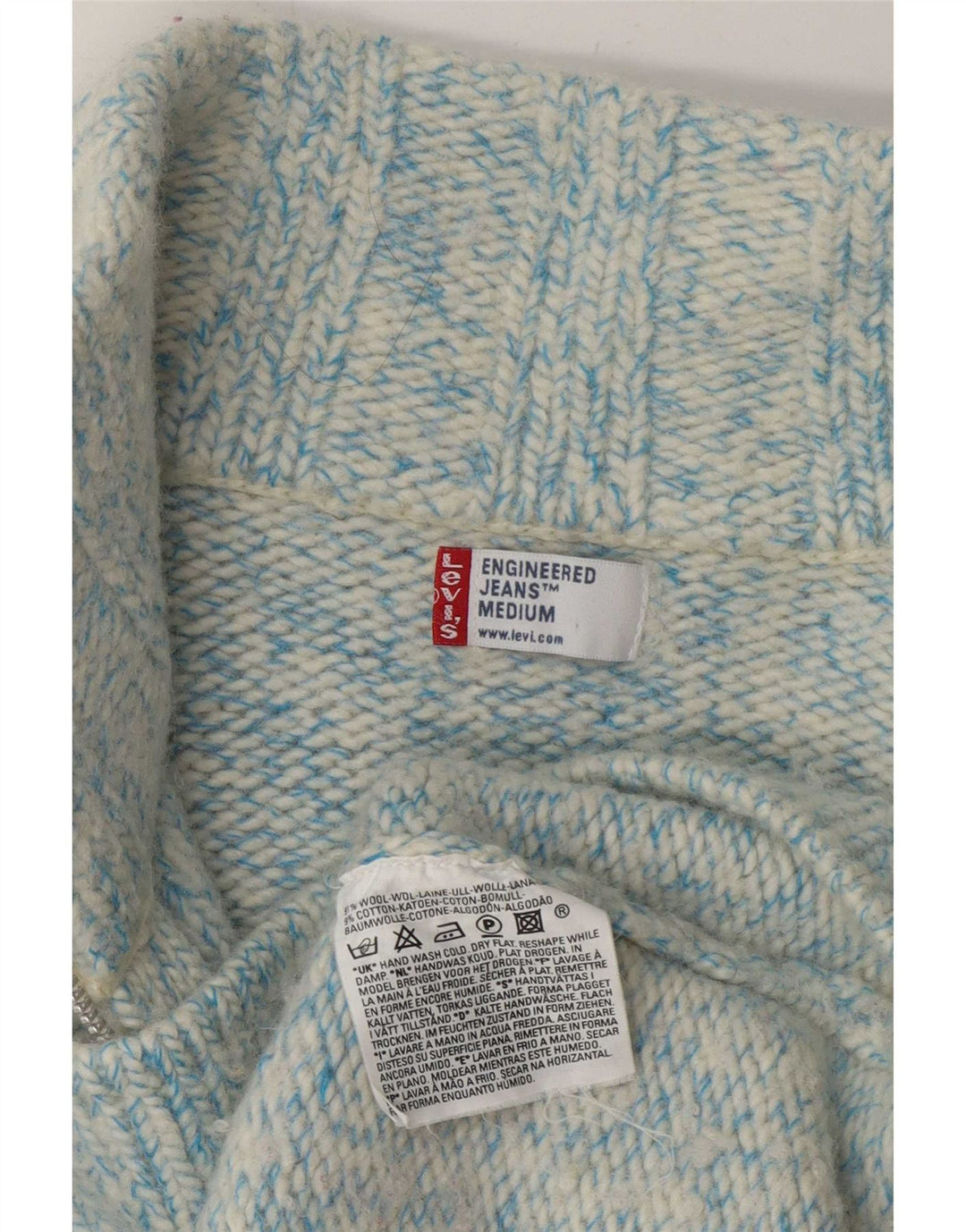 Levi's Womens Engineered Cardigan Sweater UK 14 Medium Blue Flecked Wool