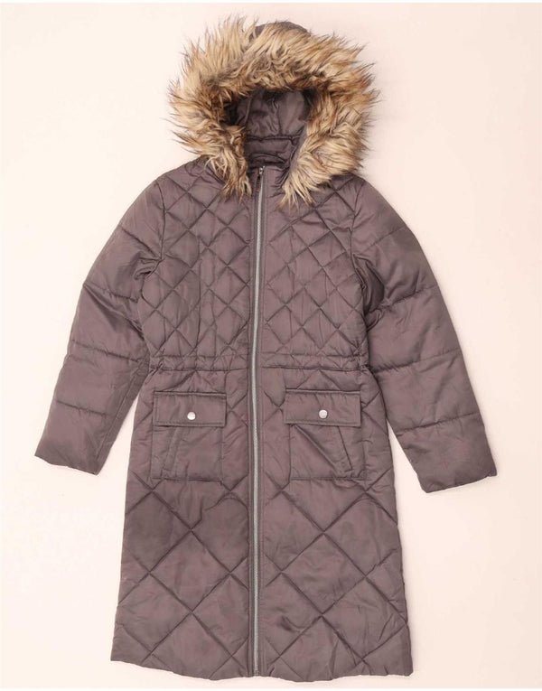 Lipsy Girls Hooded Padded Coat 9-10 Years Grey Polyester