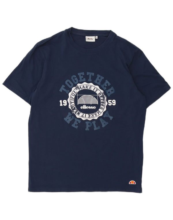 Ellesse Mens Graphic T-Shirt Top Large Navy Blue Cotton