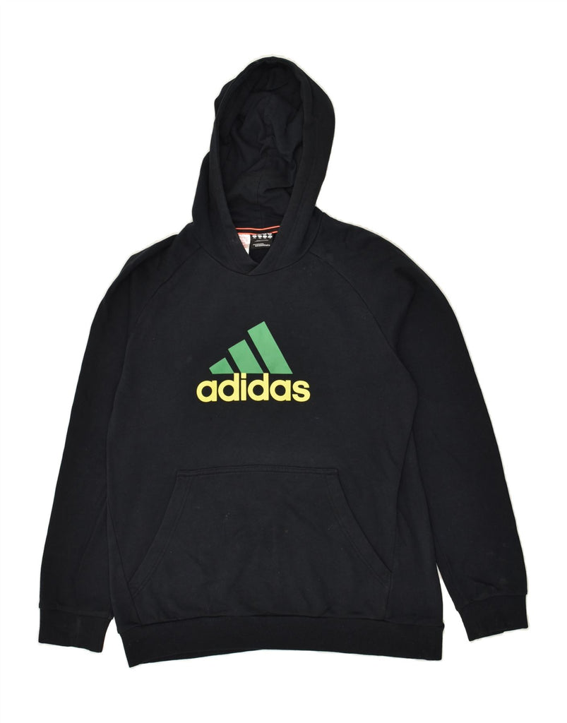 ADIDAS Boys Graphic Hoodie Jumper 15-16 Years Black Cotton | Vintage Adidas | Thrift | Second-Hand Adidas | Used Clothing | Messina Hembry 