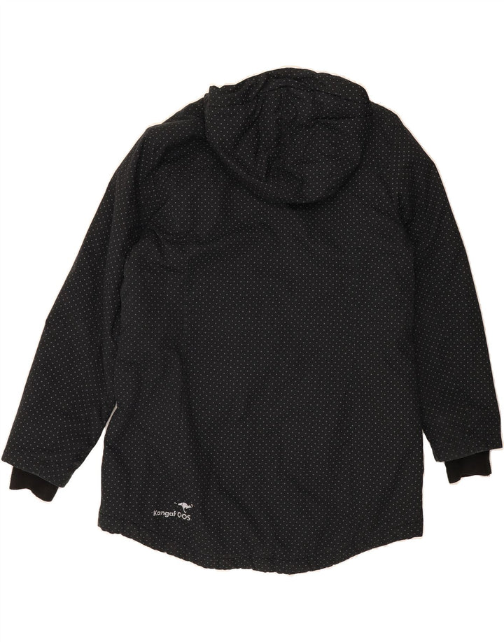KANGAROOS Womens Hooded Parka Jacket UK 20 2XL Black Spotted Polyester Vintage Kangaroos and Second-Hand Kangaroos from Messina Hembry 