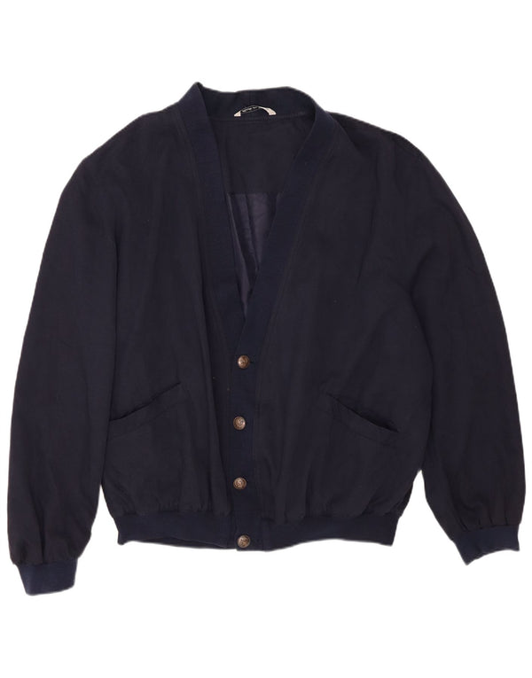 Vintage Mens Bomber Jacket UK 40 Large Navy Blue Silk