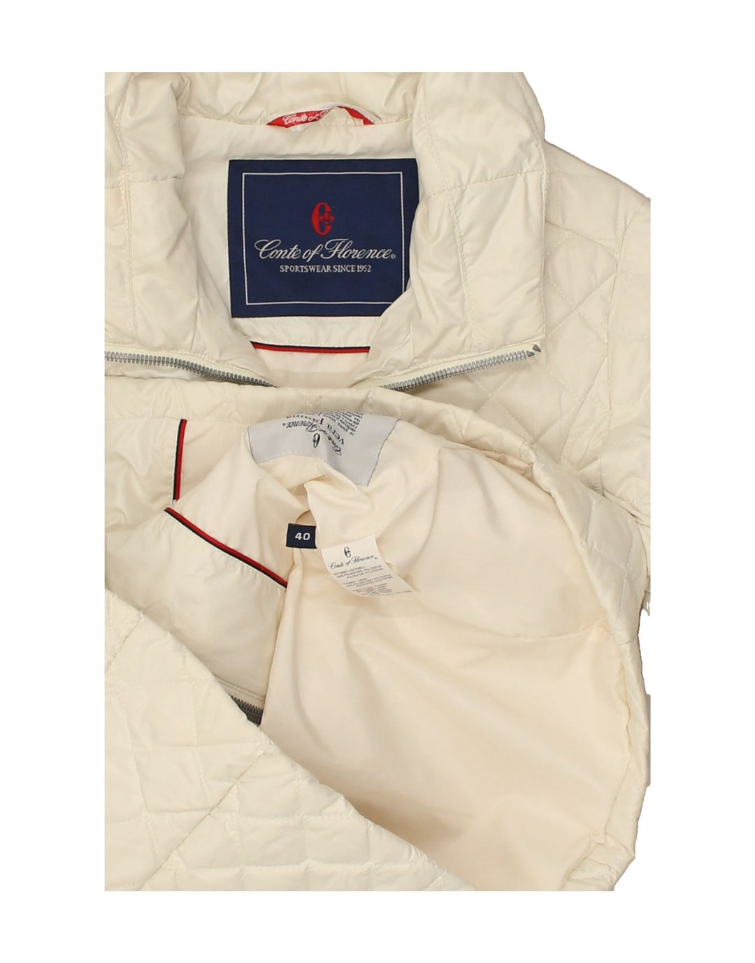 CONTE OF FLORENCE Womens Quilted Jacket IT 40 Small White Polyester | Vintage Conte of Florence | Thrift | Second-Hand Conte of Florence | Used Clothing | Messina Hembry 