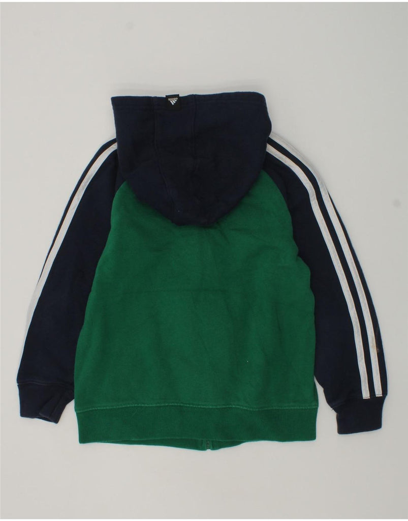 ADIDAS Boys Graphic Zip Hoodie Sweater 5-6 Years Green Colourblock Cotton | Vintage Adidas | Thrift | Second-Hand Adidas | Used Clothing | Messina Hembry 