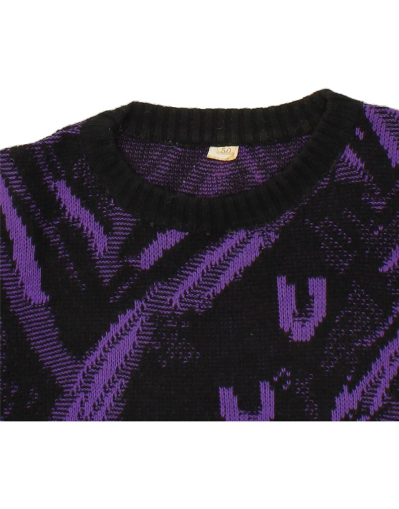 VINTAGE Womens Abstract Pattern Crew Neck Jumper Sweater IT 50 XL Black Vintage Vintage and Second-Hand Vintage from Messina Hembry 