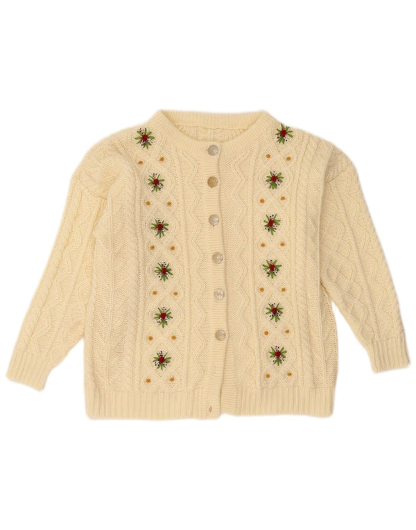 Vintage Womens Cardigan Sweater UK 16 Large Off White Floral