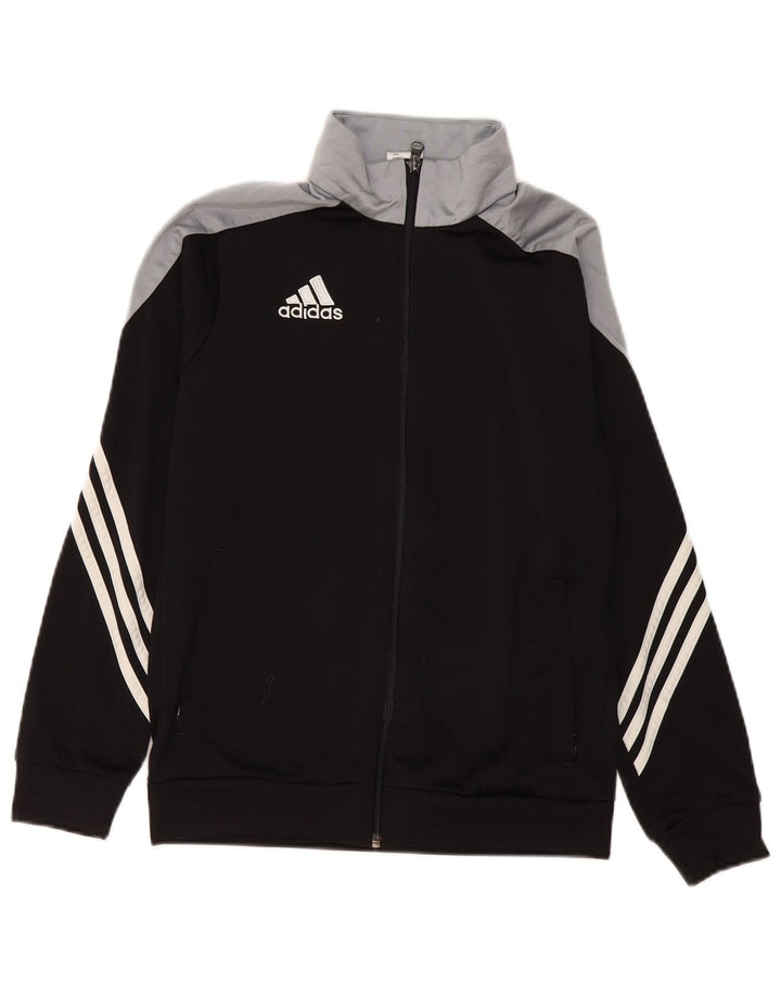 Adidas Boys Tracksuit Top Jacket 13-14 Years XL Black Colourblock Polyester