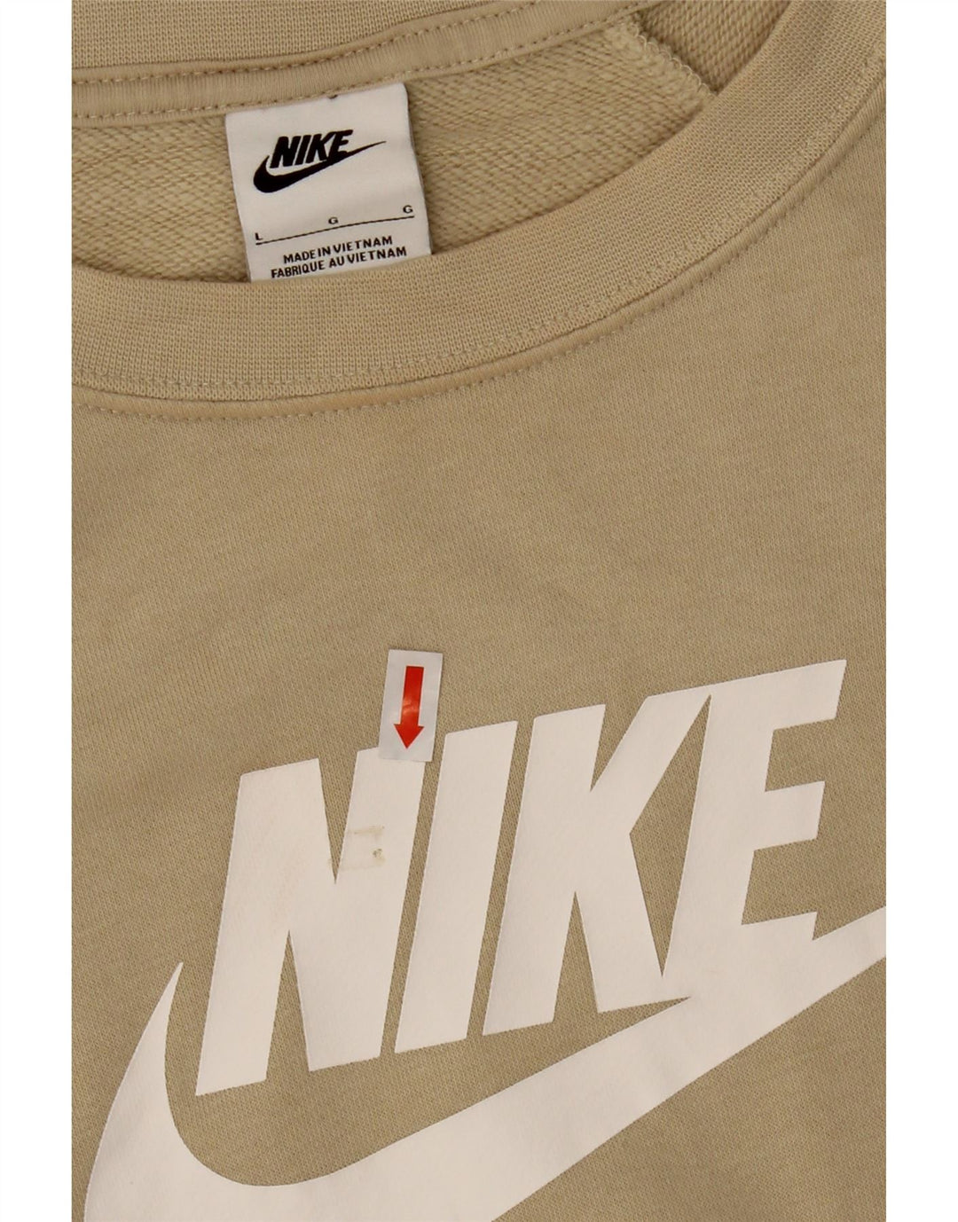 NIKE Womens Graphic Sweatshirt Jumper UK 16 Large Beige Cotton