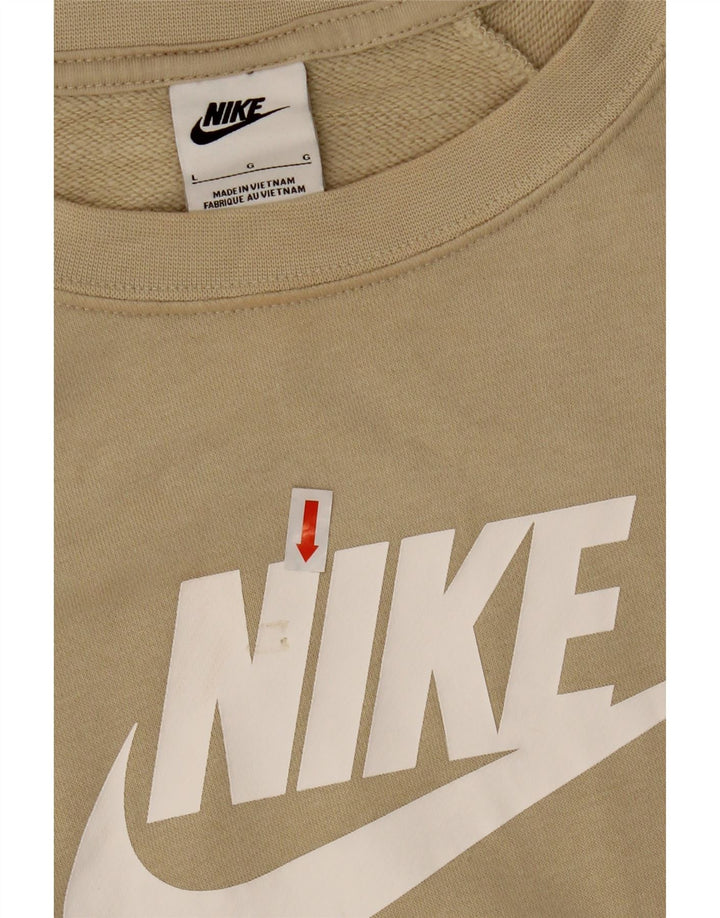 NIKE Womens Graphic Sweatshirt Jumper UK 16 Large Beige Cotton