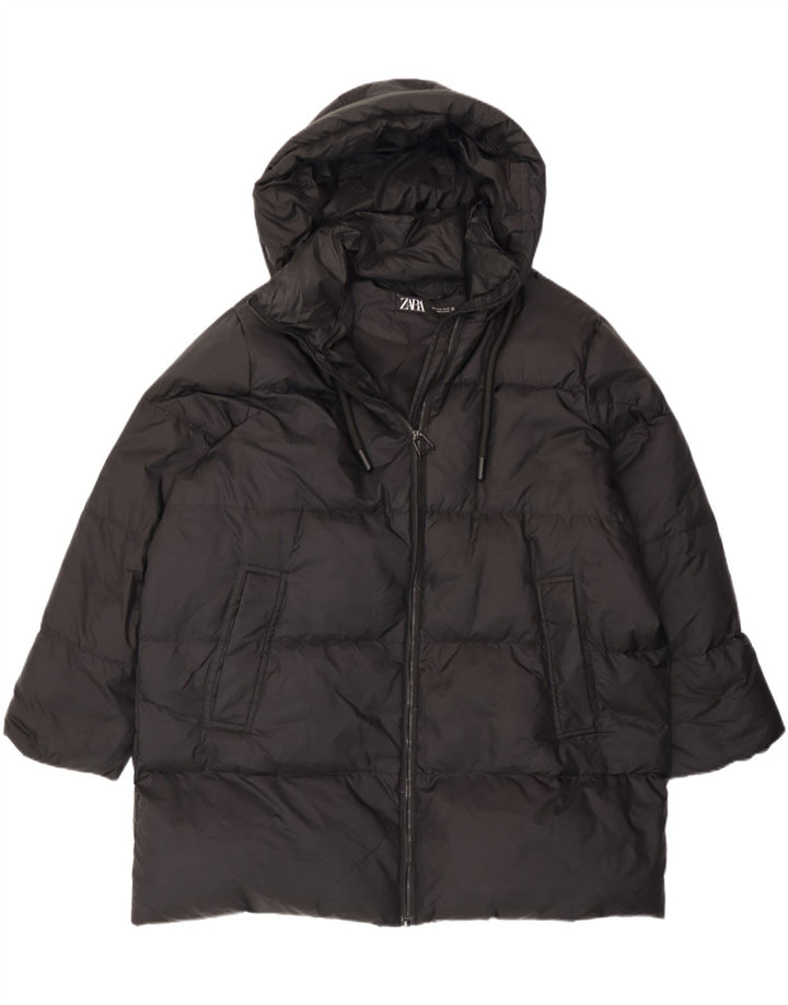 Zara Womens Oversized Hooded Padded Coat UK 10 Small Black Polyamide