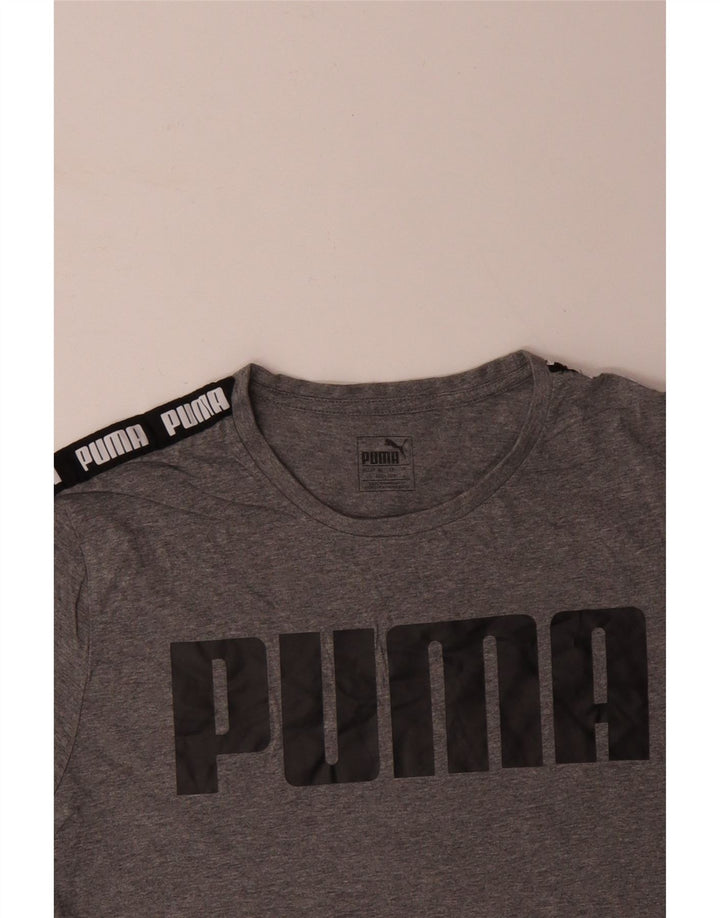 PUMA Mens Graphic T-Shirt Top Large Grey Colourblock Cotton