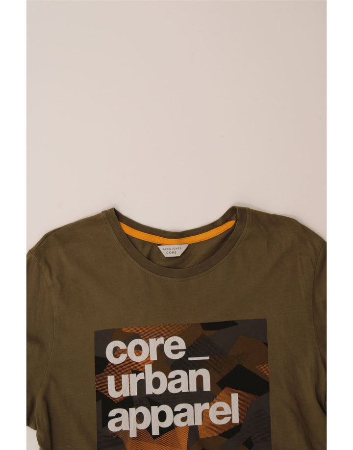 JACK & JONES Mens Graphic T-Shirt Top Medium Khaki Vintage Jack & Jones and Second-Hand Jack & Jones from Messina Hembry 