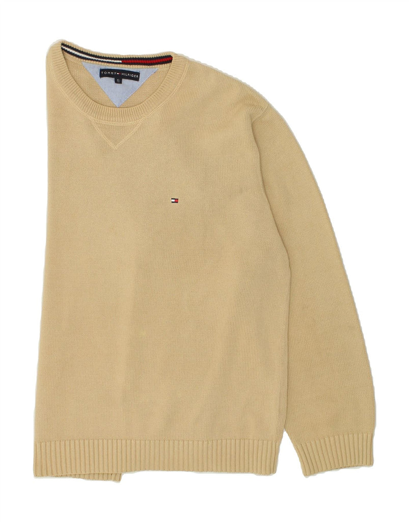 TOMMY HILFIGER Mens Boat Neck Jumper Sweater XL Beige Cotton | Vintage Tommy Hilfiger | Thrift | Second-Hand Tommy Hilfiger | Used Clothing | Messina Hembry 