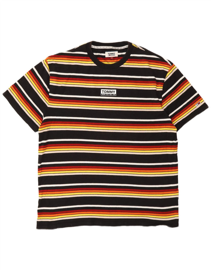 Tommy Hilfiger Mens T-Shirt Top Large Multicoloured Striped Cotton
