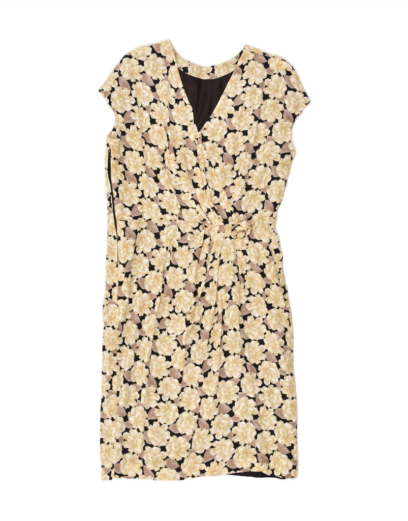 GIORGIO GRATI Womens Sheath Dress IT 46 Large Beige Floral Silk | Vintage Giorgio Grati | Thrift | Second-Hand Giorgio Grati | Used Clothing | Messina Hembry 