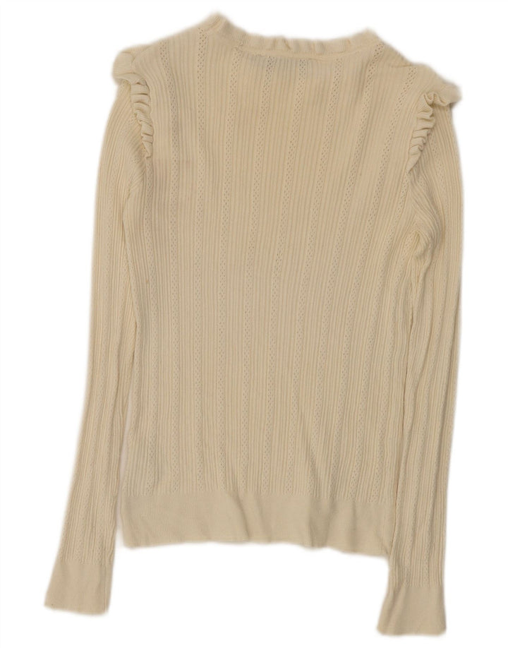 Oasis Womens Top Long Sleeve UK 12 Medium Off White Viscose