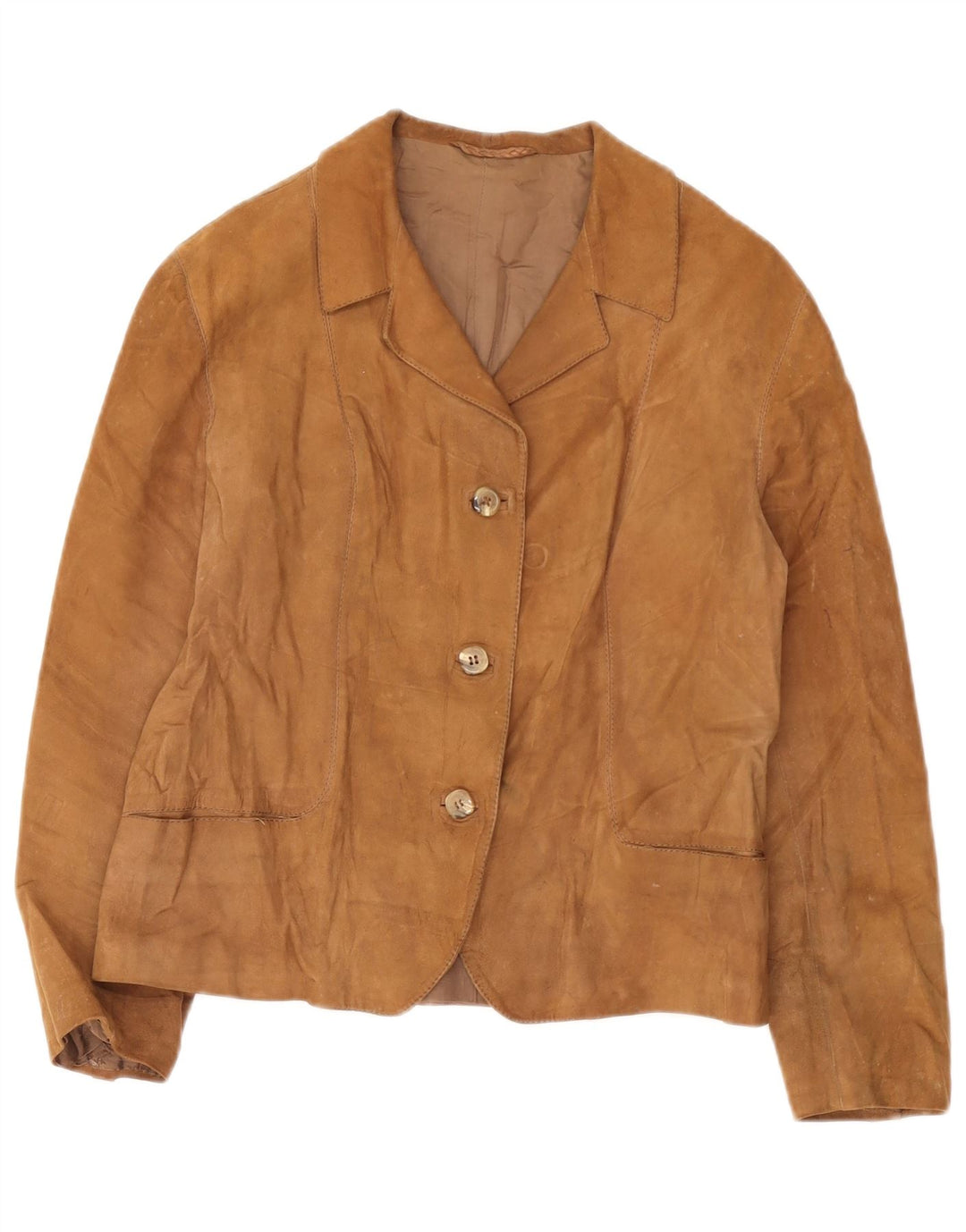 Vintage Womens 3 Button Suede Blazer Jacket UK 12 Medium Brown
