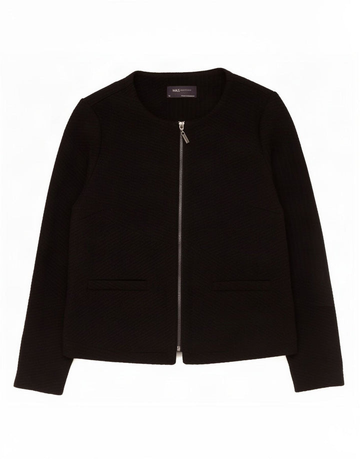 Marks & Spencer Womens Full Zip Blazer Jacket UK 12 Medium Black Polyester