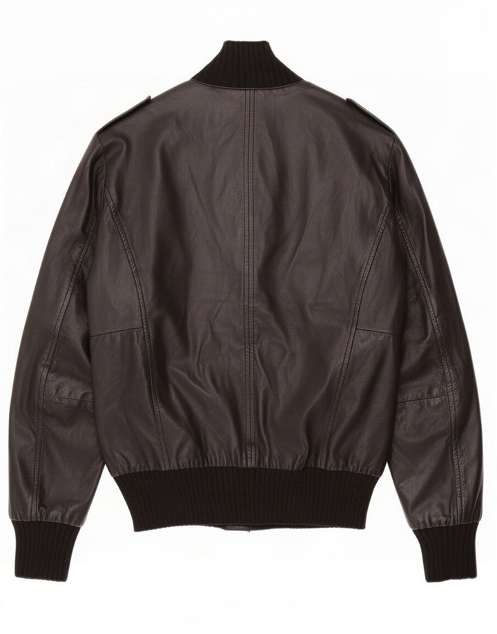 Squero Mens Military Leather Jacket UK 36 Small Black