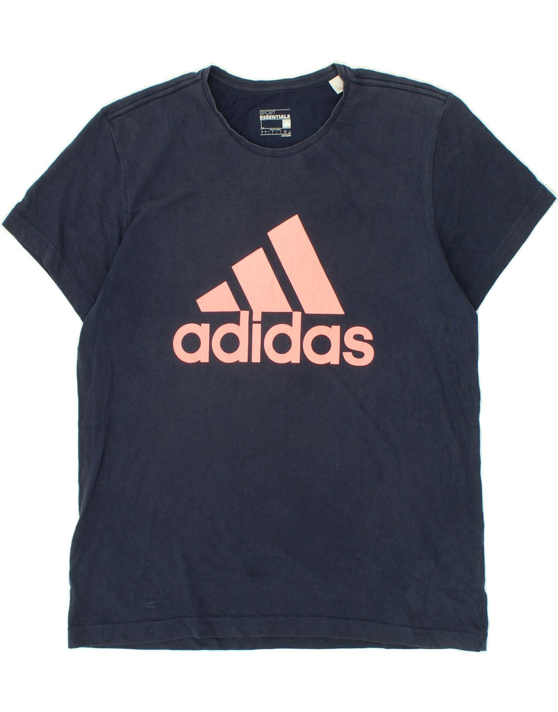 ADIDAS Womens Climalite Graphic T-Shirt Top UK 16 Large Navy Blue Cotton Vintage Adidas and Second-Hand Adidas from Messina Hembry 