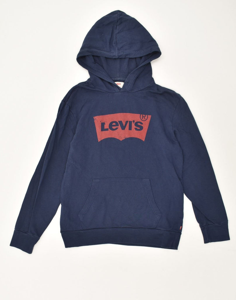 LEVI'S Mens Graphic Hoodie Jumper Small Navy Blue Cotton | Vintage Levi's | Thrift | Second-Hand Levi's | Used Clothing | Messina Hembry 