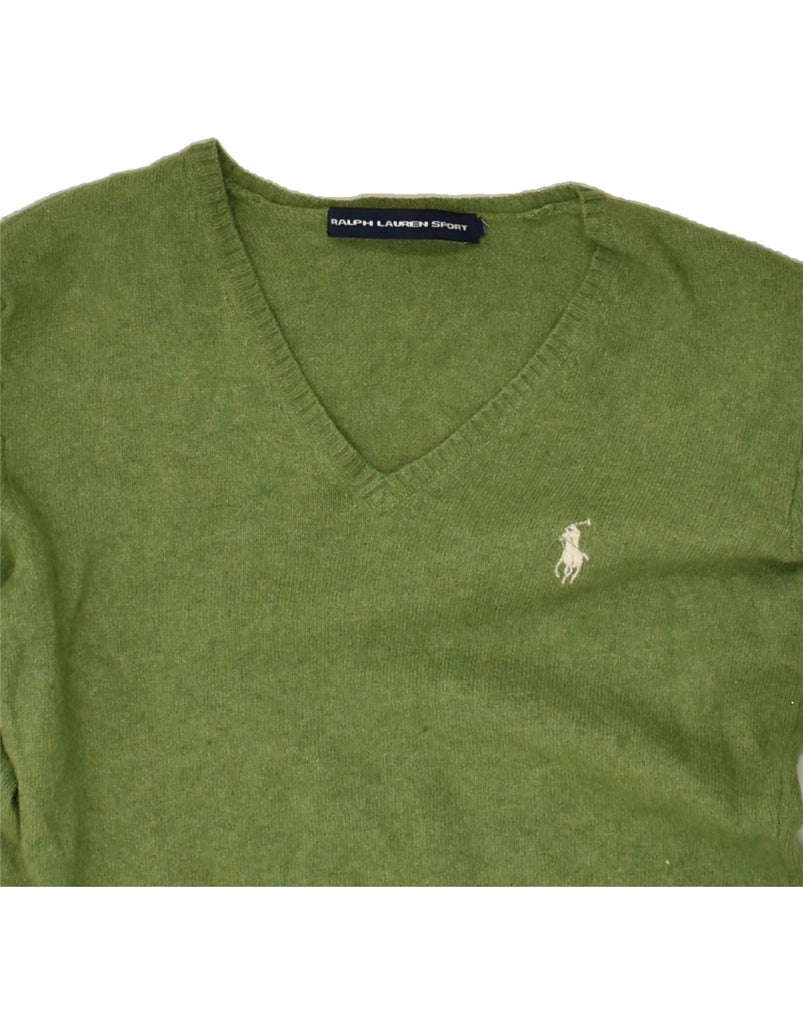 RALPH LAUREN Girls V-Neck Jumper Sweater 8-9 Years Green Merino Wool | Vintage Ralph Lauren | Thrift | Second-Hand Ralph Lauren | Used Clothing | Messina Hembry 