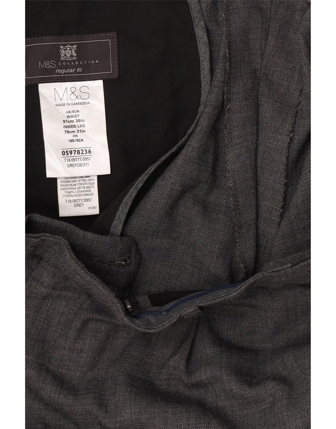 Marks & Spencer Mens Straight Regular Fit Suit Trousers W36 L31 Grey Wool