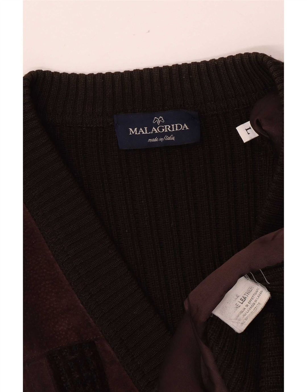 Malagrida Mens Suede Cardigan Sweater Large Brown Leather