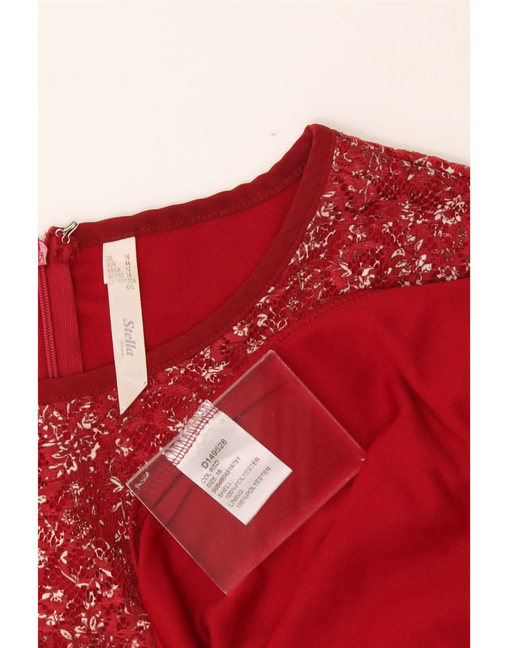 STELLA MORGAN Womens A-Line Dress UK 16 Large Red Floral Polyester Vintage Stella Morgan and Second-Hand Stella Morgan from Messina Hembry 