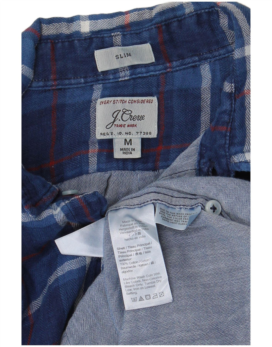 J. CREW Mens Slim Fit Flannel Shirt Medium Blue Check Cotton