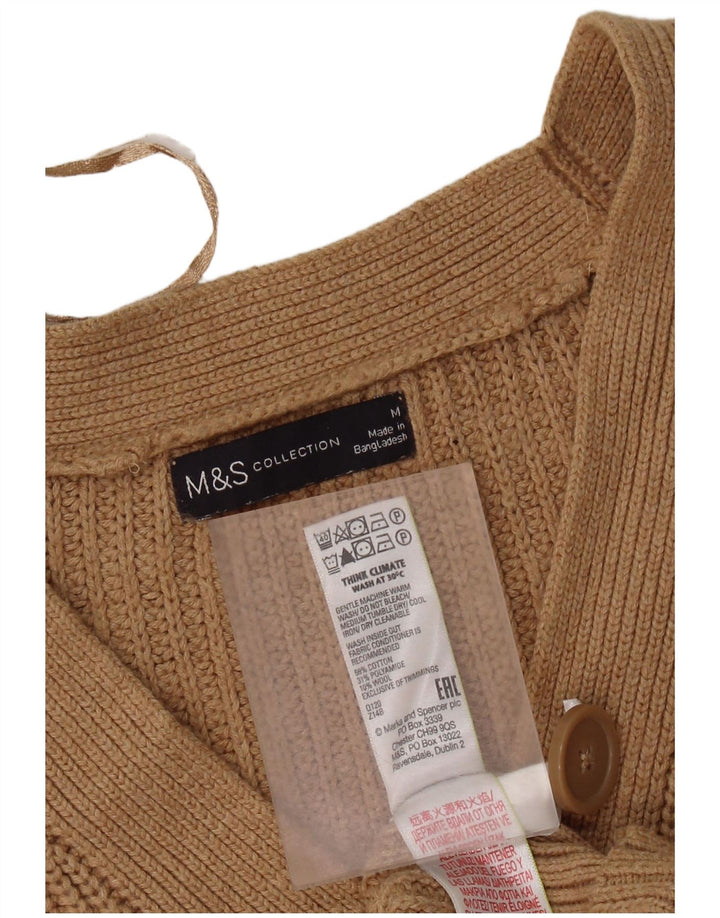Marks & Spencer Womens Crop Cardigan Sweater UK 14 Medium Brown Cotton