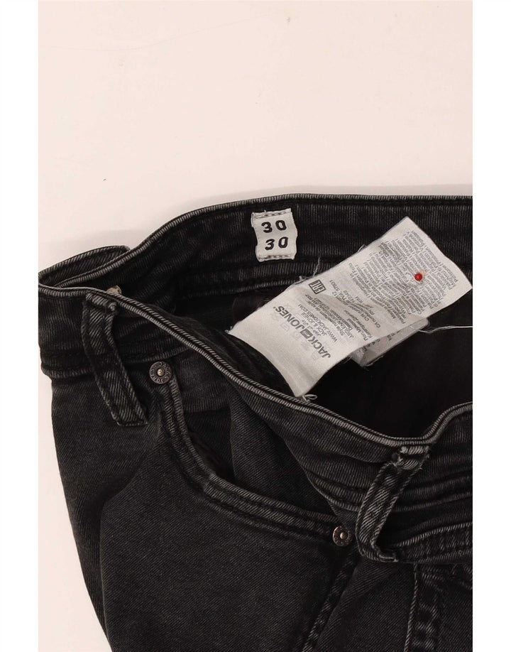 Jack & Jones Mens GLENN Distressed Slim Jeans W30 L30 Black Cotton