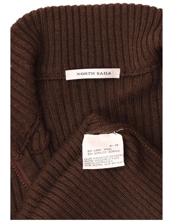 North Sails Mens Graphic Cardigan Sweater Small Brown Wool