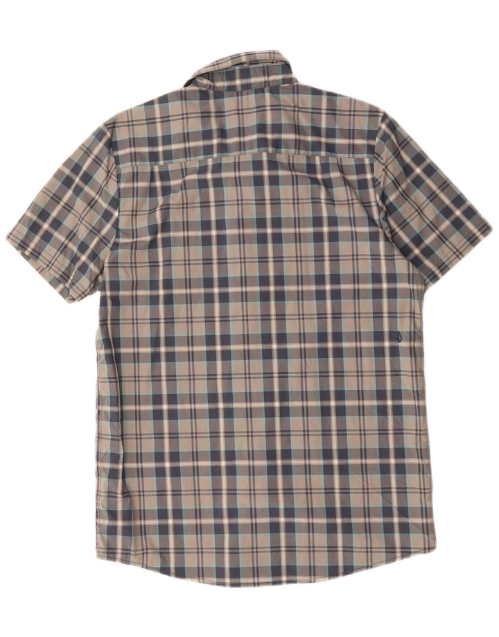 Volcom Mens Short Sleeve Modern Fit Shirt Large Grey Check Cotton
