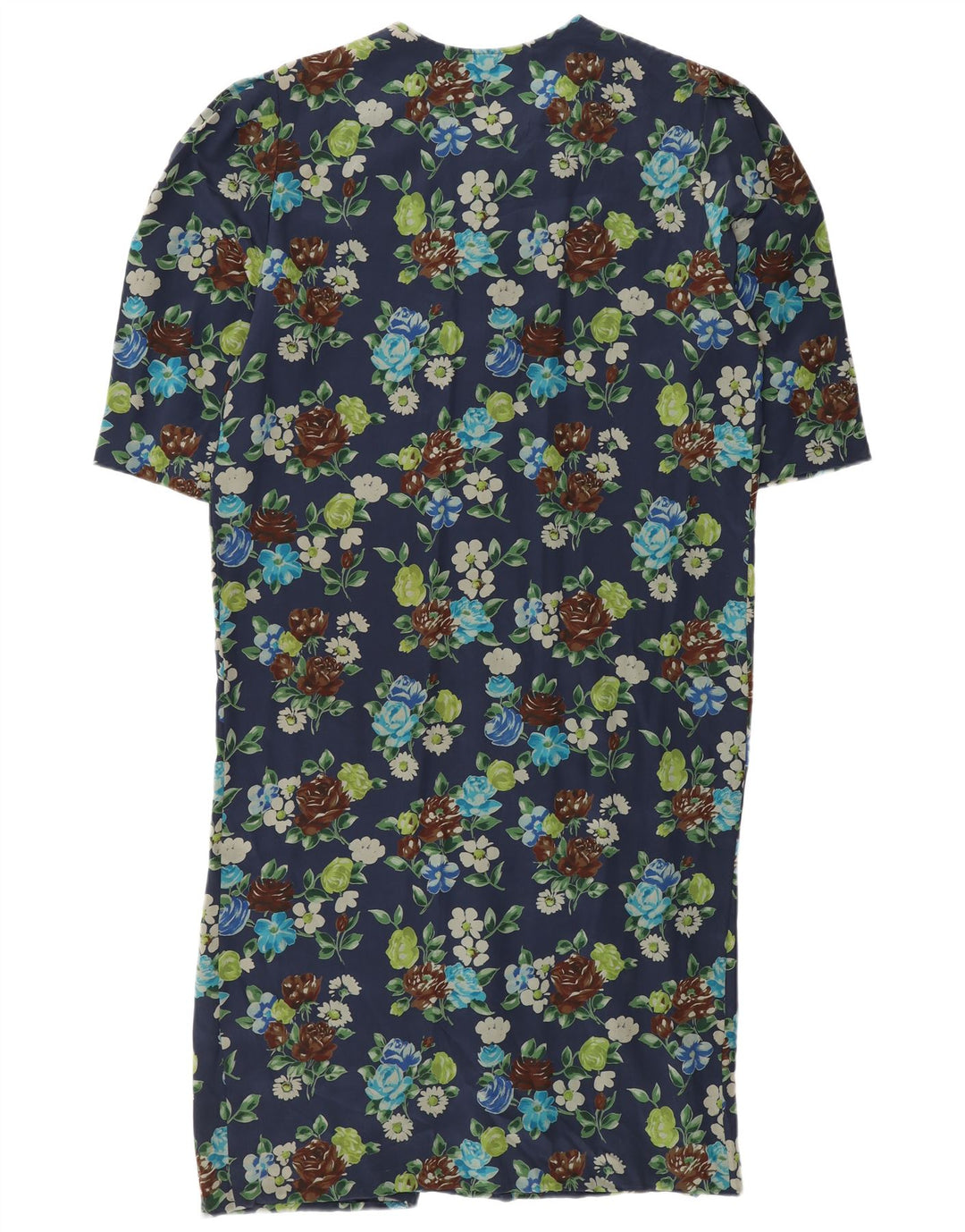 Vintage Womens Shift Dress UK 12 Medium Navy Blue Floral Silk