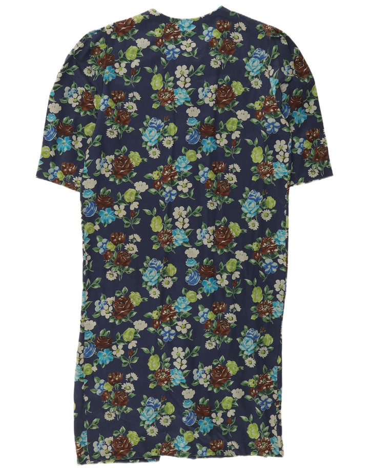 Vintage Womens Shift Dress UK 12 Medium Navy Blue Floral Silk