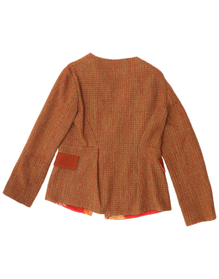 Fatto a Mano Womens Blazer Jacket UK 8 Small Brown Geometric Wool