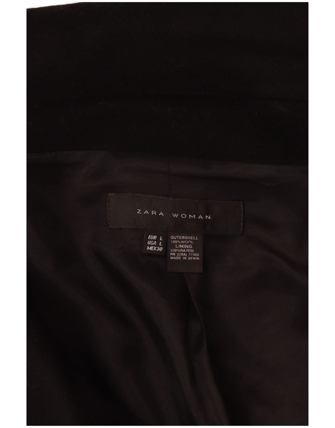 Zara Womens 3/4 Sleeve Double Breasted Jacket UK 16 Large Black Wool