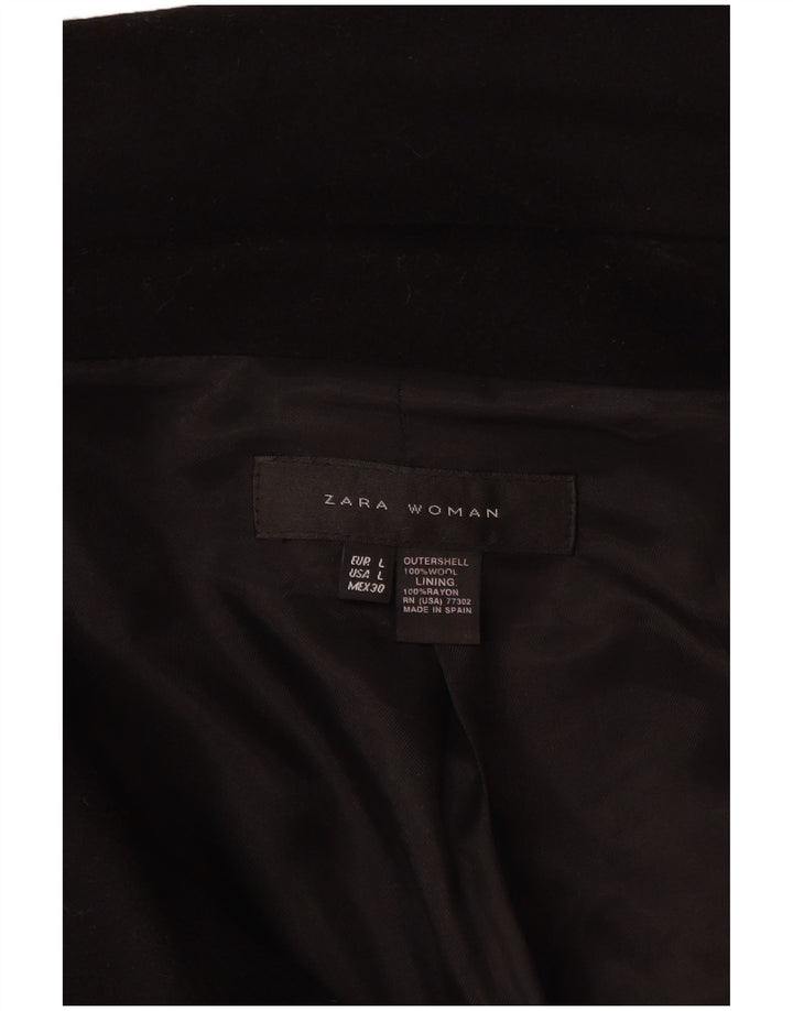 Zara Womens 3/4 Sleeve Double Breasted Jacket UK 16 Large Black Wool